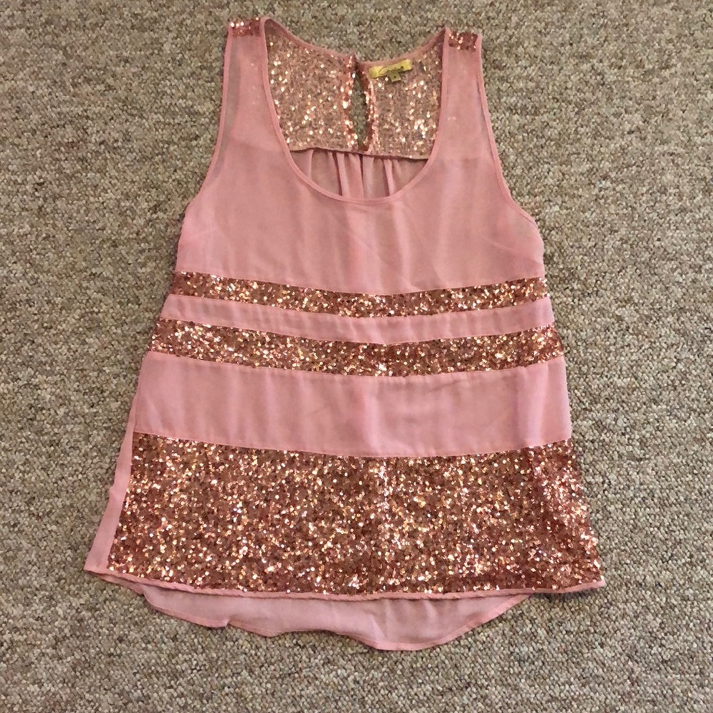 Blush tank with gold sequins